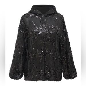 Gold Hawk Lexi Black Sequin Pull Over‎ Hoodie Top Women’s Large
